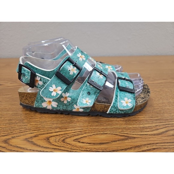 Calceo Women's Buckle Sandals Sz 5.5/6  Euro 36 Green Floral Comfort Shoes Ocean - Picture 4 of 7